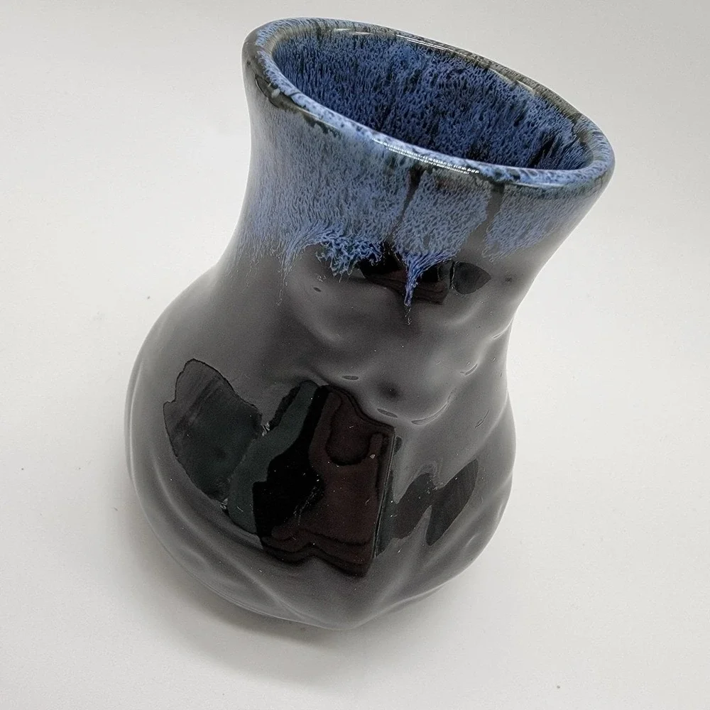 Vintage 1940 Van Briggle Art Pottery Blue Drip Glaze Coneflower Vase 4